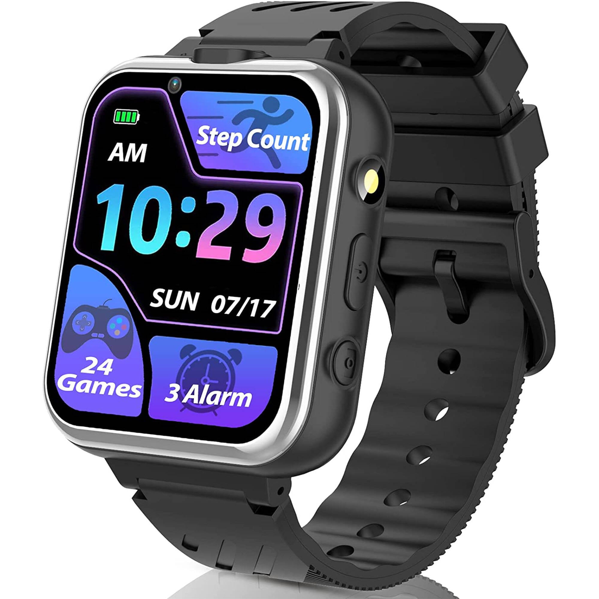 SZBXD Smart Watch for Kids, Aluminum Case Kids Wristwatch with 24 Games 2 Cameras 3 Alarm Music Videos Record Pedometer, Birthday Gift for Boys Girls Ages 3-12(Black)